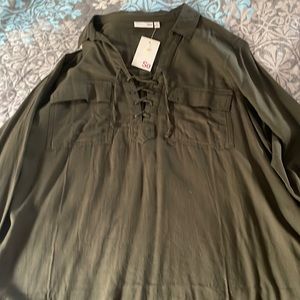 New Green long sleeve tie front pull over blouse